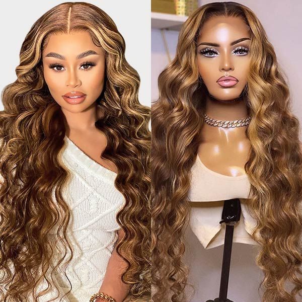 Highlight Body Wave 13x6 Lace Frontal Virgin Hair Wigs 180% Density Pre Plucked Natural Hairline Human Hair